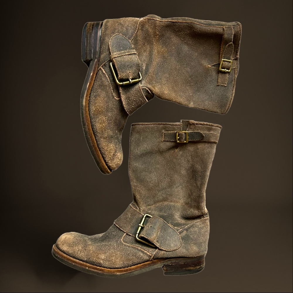 Rugged Suede Buckle Boots